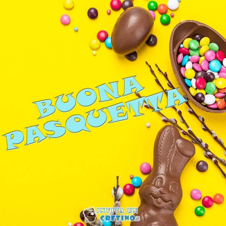 buona pasquetta sfondo giallo coniglio di cioccolato